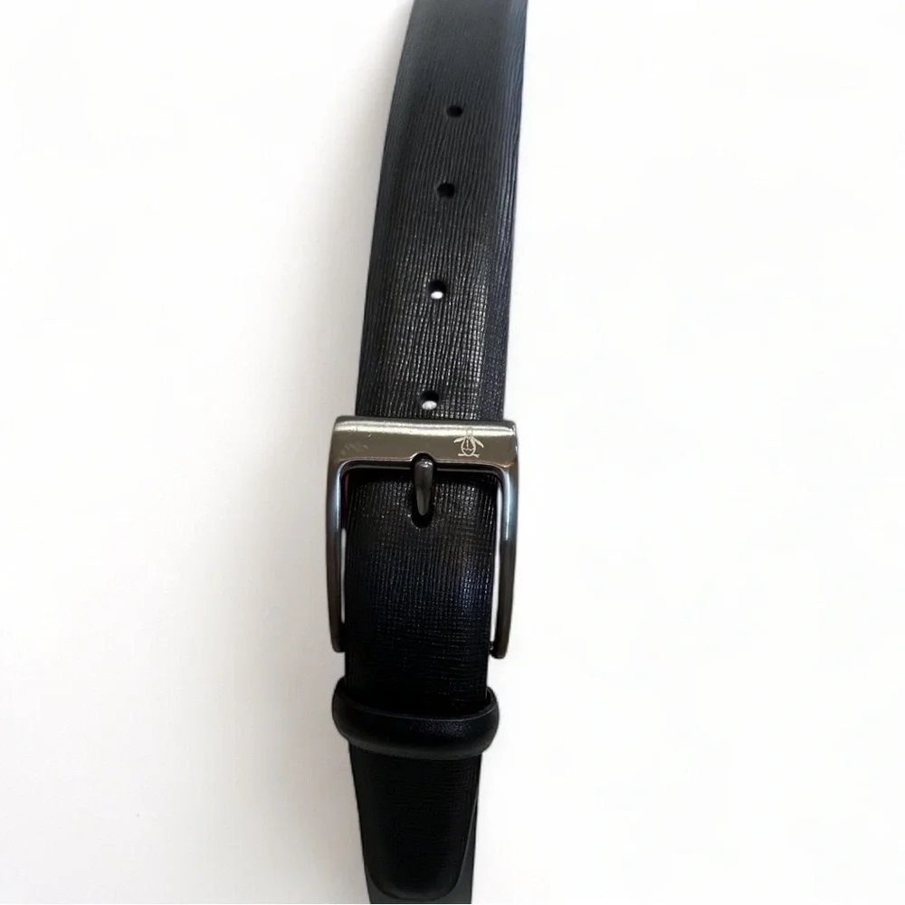 Original Penguin Full Grain Cowhide Lined on Genuine Leather Black Belt 34/85